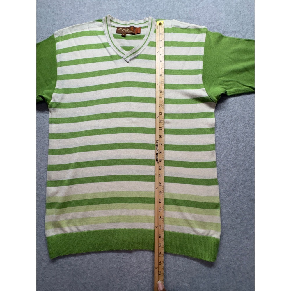 Royalty Culture Mens XL Green Striped Short Sleeve V-Neck Knit Sweater Top - Picture 5 of 9